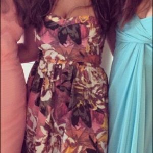 Knee length floral dress strapless